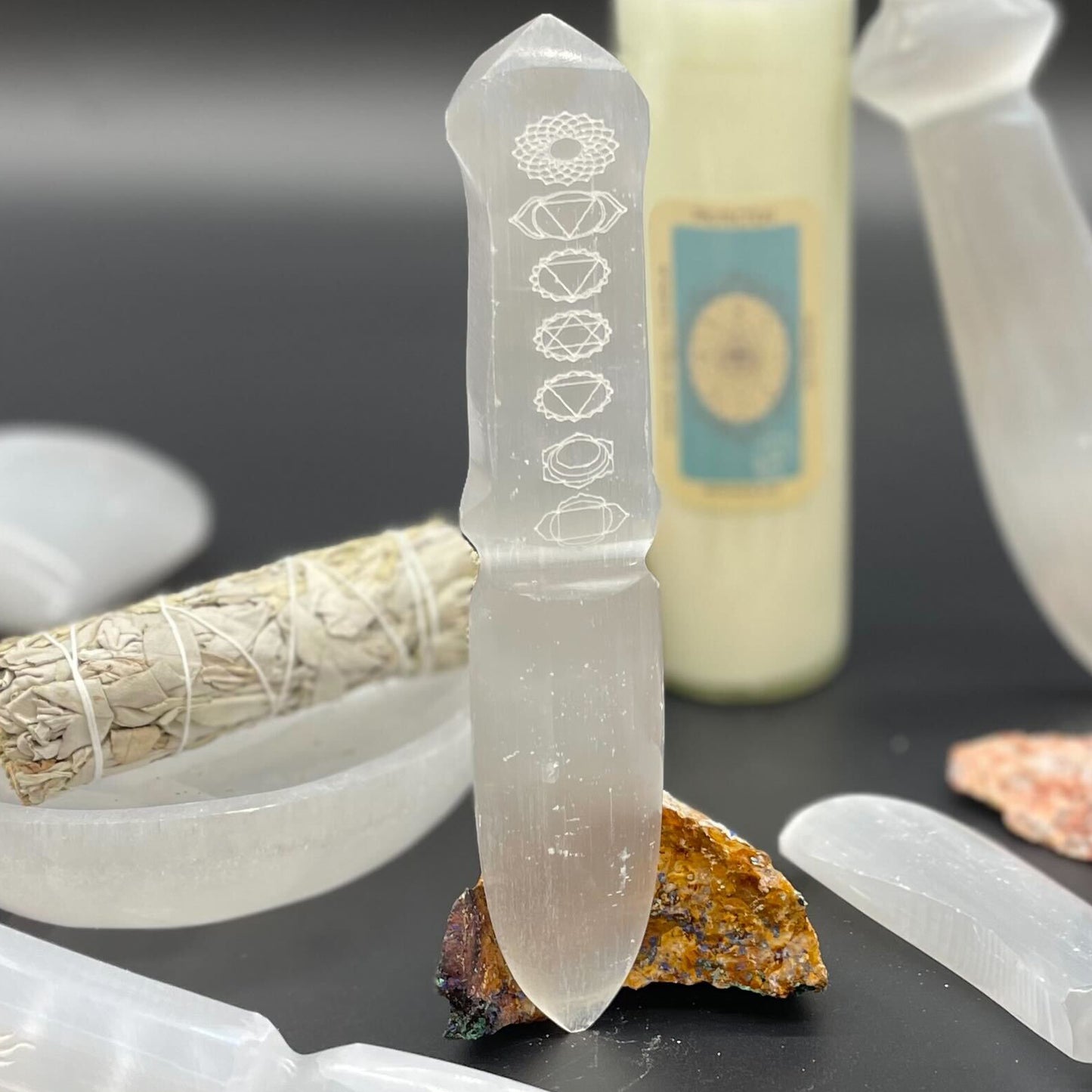 Selenite Ritual Knife – Chakra 20cm | A Sacred Tool for Energy Balance and Spiritual Cleansing