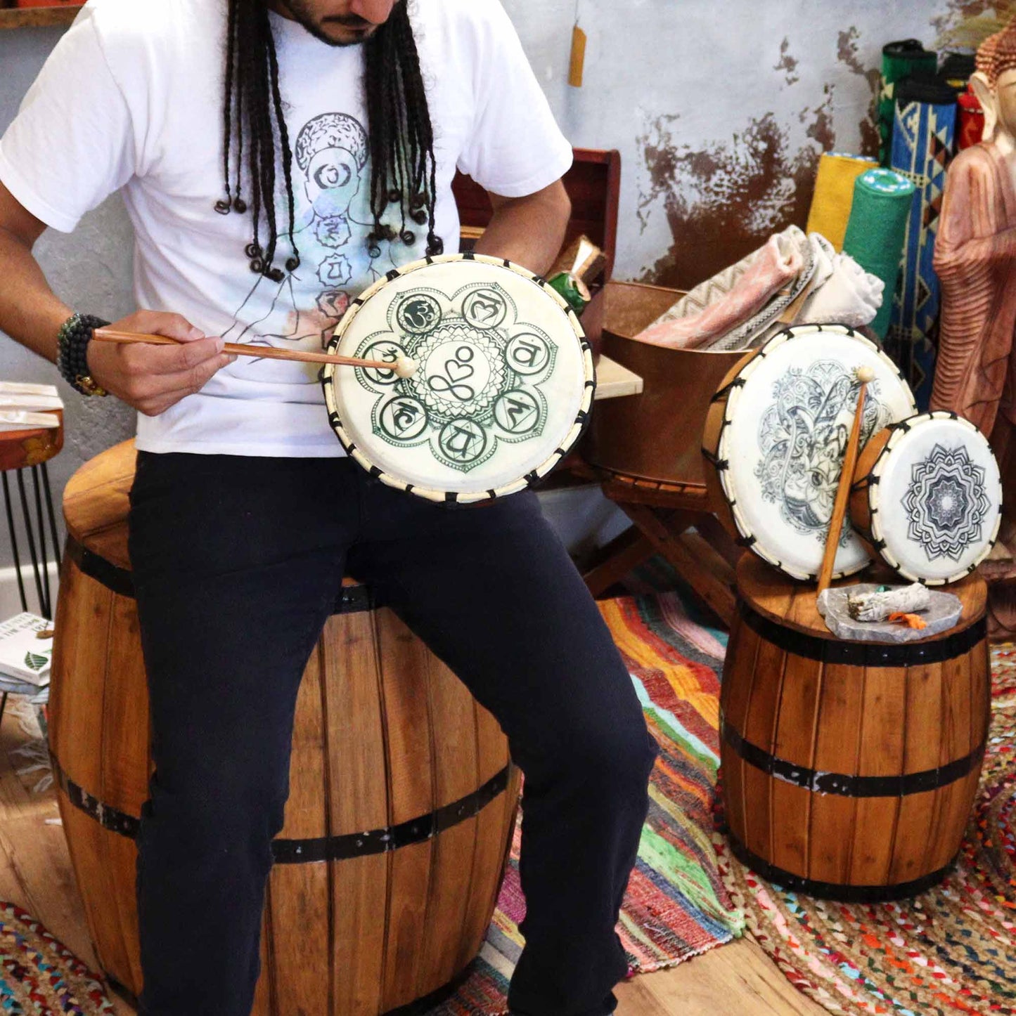 Chakra Shamanic Drum with Sticks – 25cm | A Sacred Instrument for Spiritual Balance