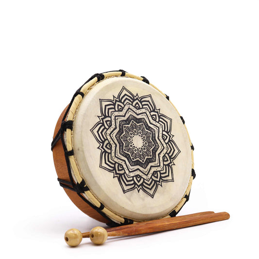 Mandala Shamanic Drum with Sticks – 20cm | A Miniature Marvel of Sacred Harmony