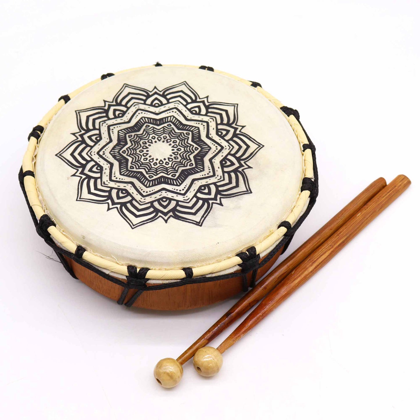Mandala Shamanic Drum with Sticks – 20cm | A Miniature Marvel of Sacred Harmony