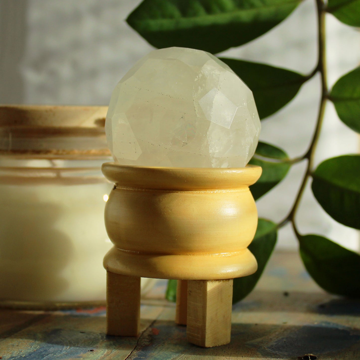 Gemstone Faceted Healing Ball & Stand – Rock Quartz | Amplify Energy and Enhance Spiritual Clarity