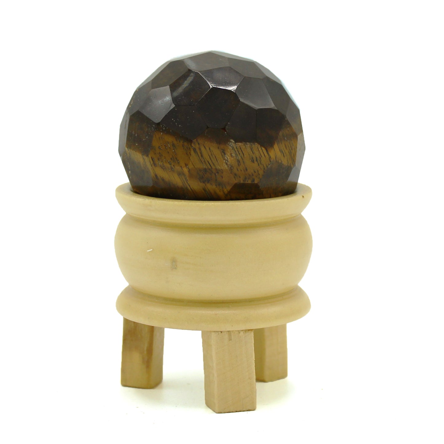 Gemstone Faceted Healing Ball & Stand – Tigereye | Strengthen Willpower and Enhance Protection