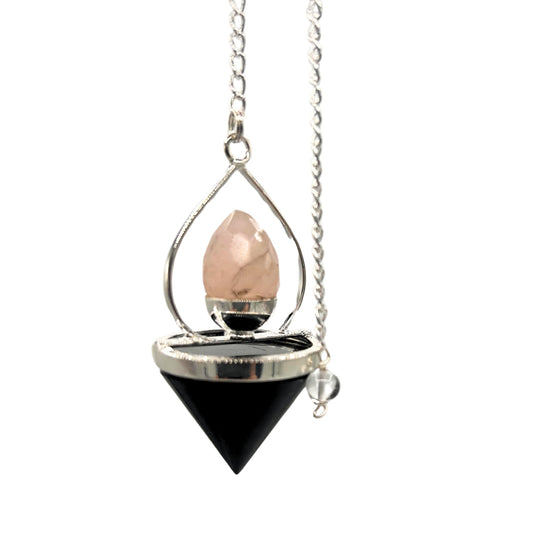 Gemstone Lantern of Life Pendulum – Black Agate & Rose Quartz